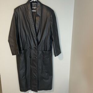 Vintage Global Identity G-III Sz Medium Women’s Black Leather Long‎ Trench Coat